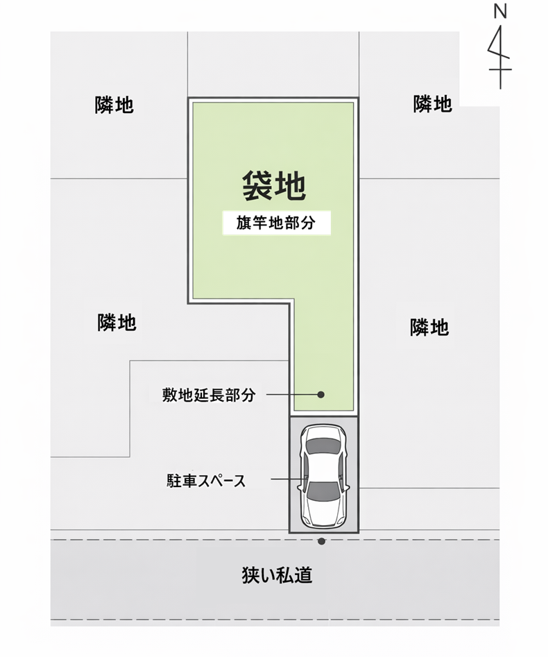 袋地,平面図,解説